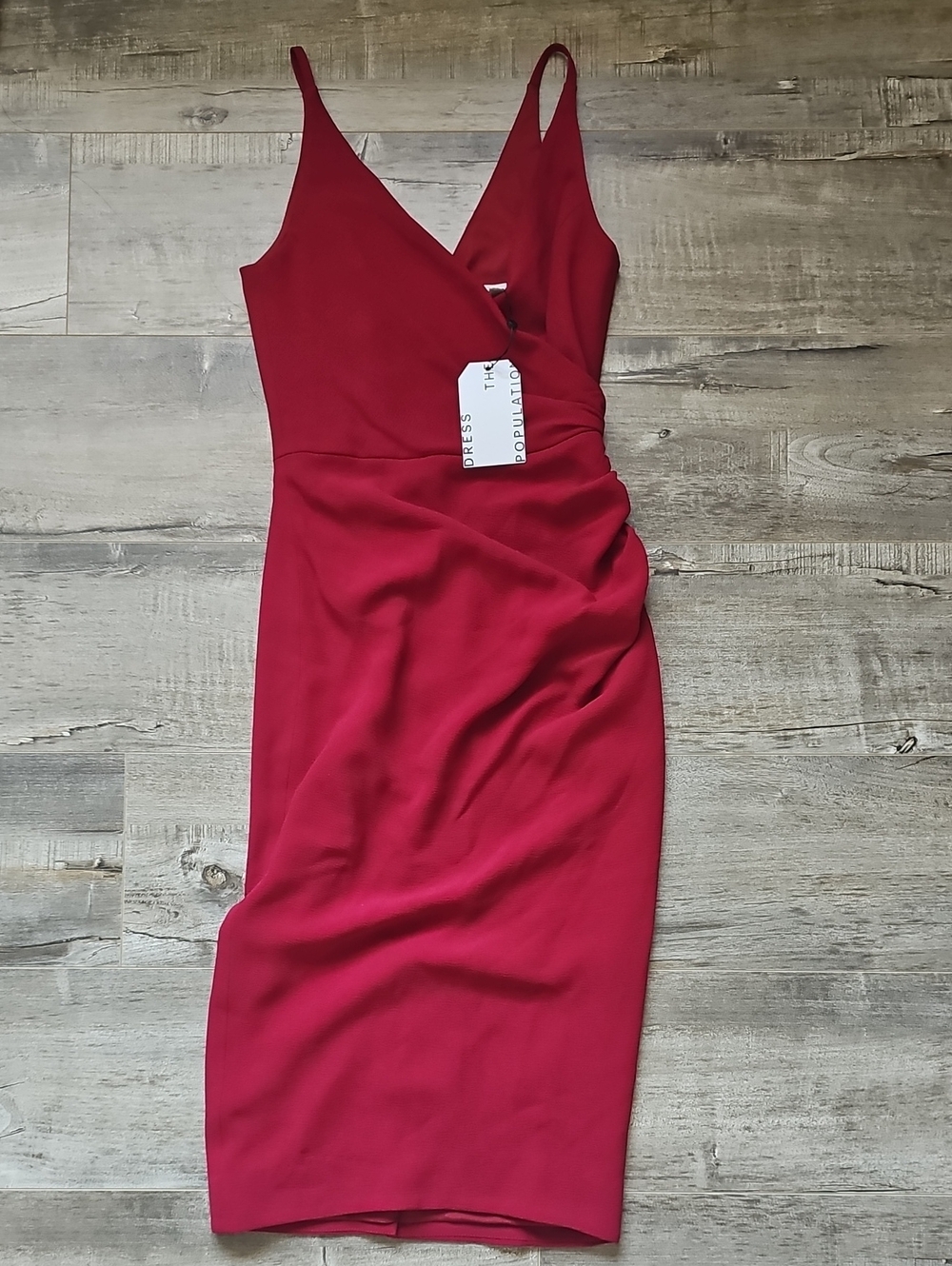 Dress the Population - Maroon Red V-Neck Midi Dress - Size XS - BNWT